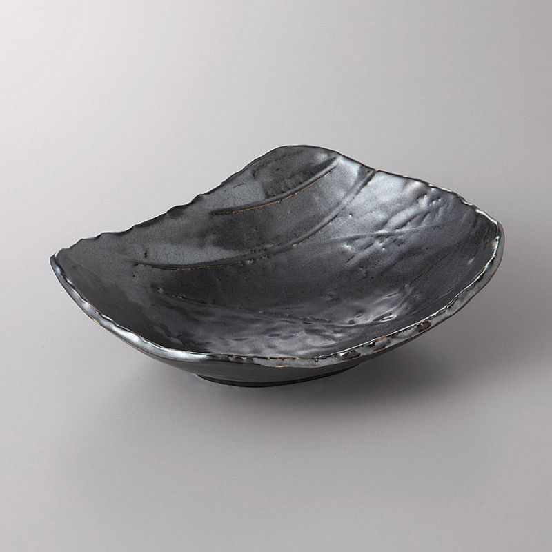 Assiette creuse japonaise noire, HANSHA , reflets argentés