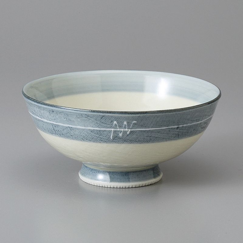 Ciotola di riso giapponese beige con bordo grigio e riga bianca - RAIN