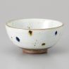 Japanese ceramic rice bowl, brown and blue dots, POINTO