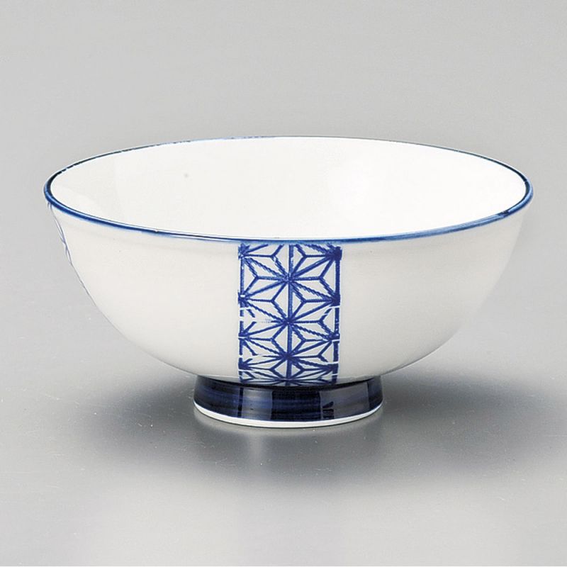 Bol à riz japonais en céramique, blanc et motif traditionnel bleu, FUKEI