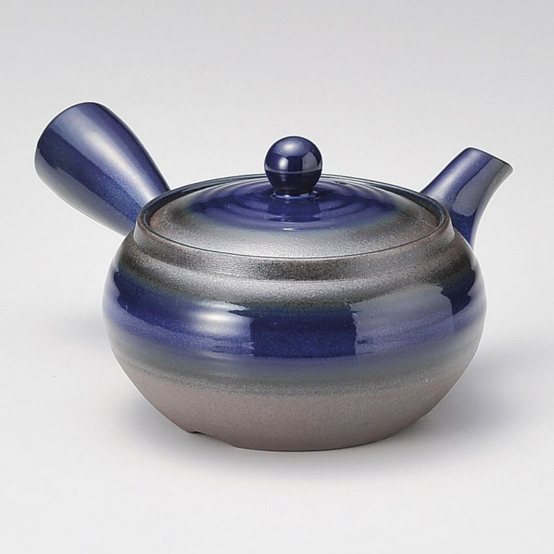 Teiera giapponese kyusu in ceramica marrone e blu - BURUENAMERU