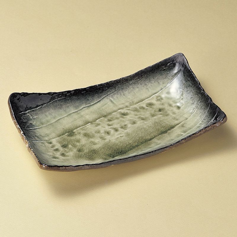 Plato de cerámica verde japonesa, MIDORI, verde y negro