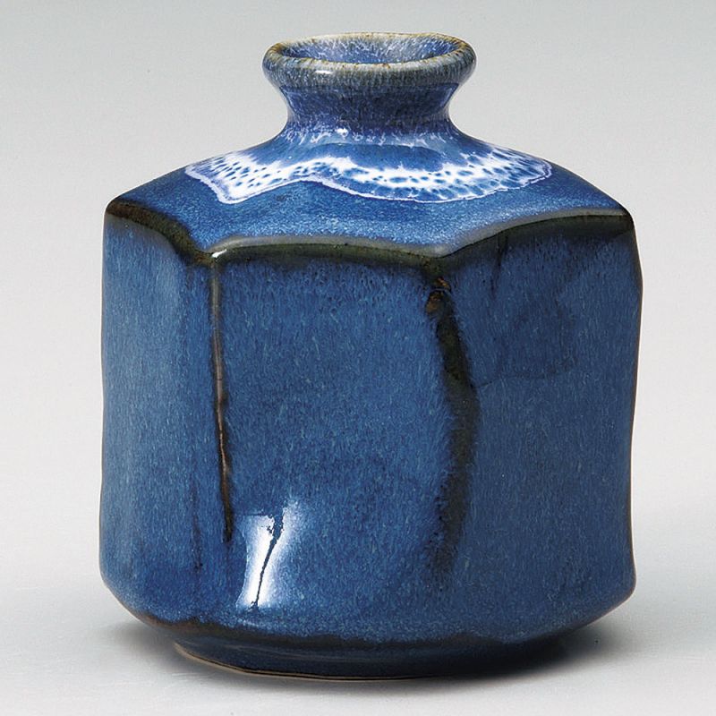 Japanese hexagonal blue ceramic soliflore vase, NAMAKO