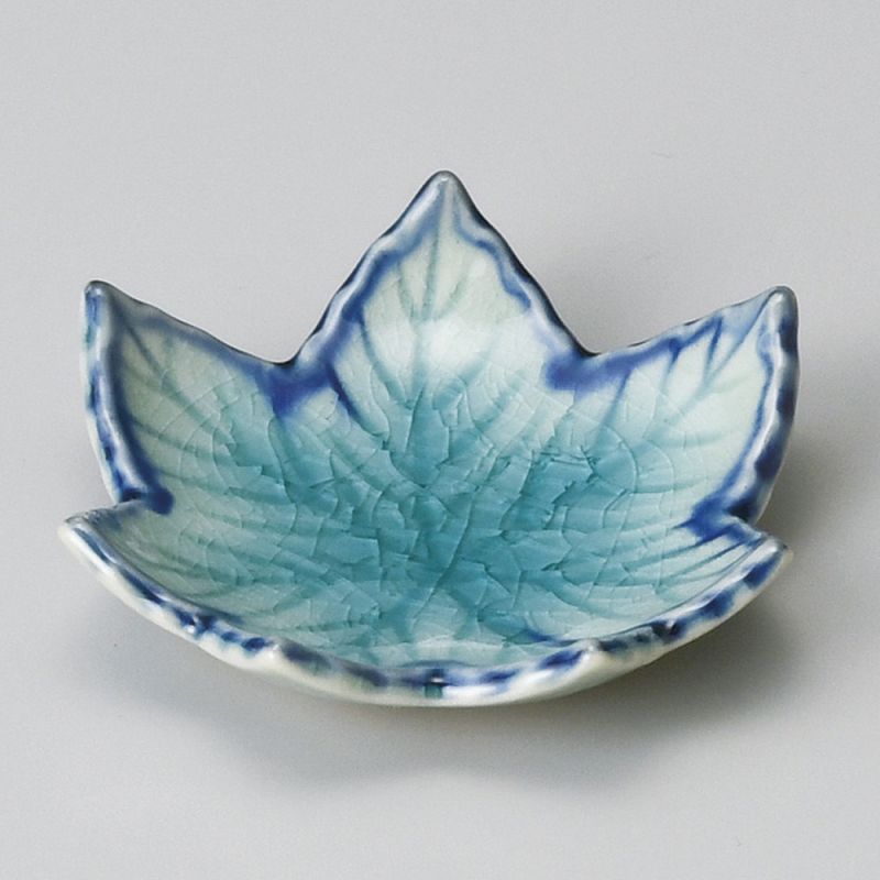 Piccolo vaso di ceramica giapponese, foglia blu, SOSU