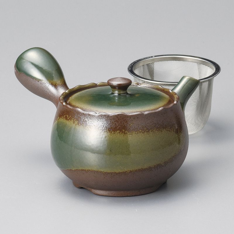Japanische Kyusu-Teekanne aus Keramik, AZA, braun und blau