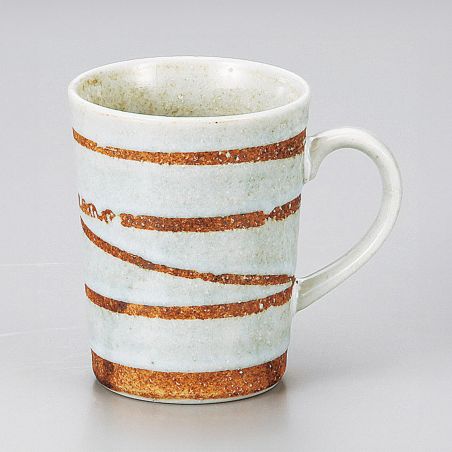 Mug japonais à thé en céramique blanc avec anse, SHIROYU, tourbillon