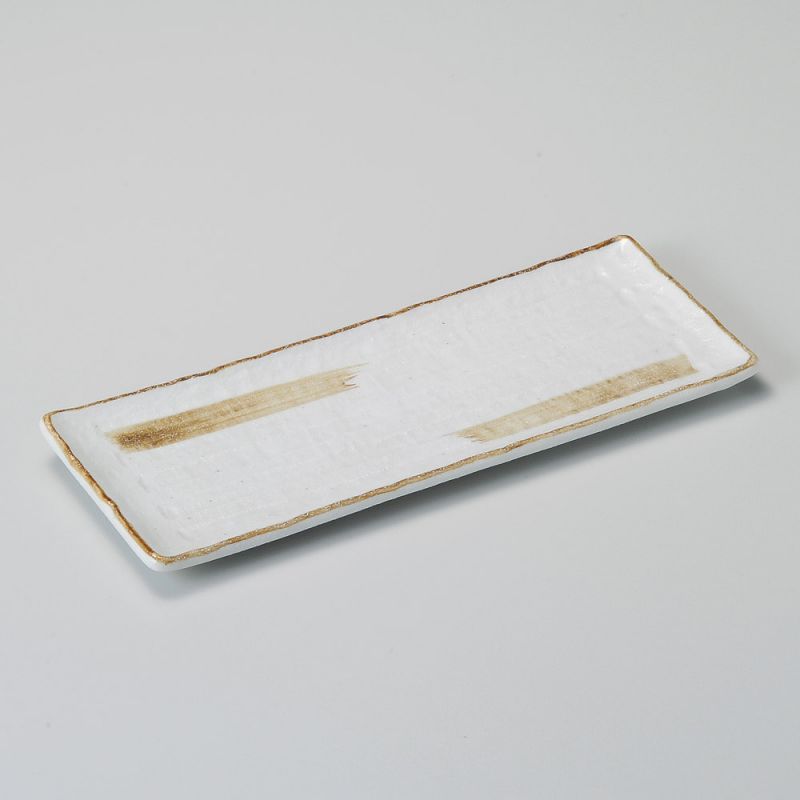 Japanese rectangular plate in white and brown ceramic - TOKUCHO