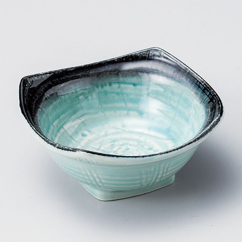 Kleine japanische Keramikschale, mattblau, schwarzer Rand - TSUYAKESHI