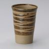 Japanese 11cm brown tall teacup CHA in ceramic, lines