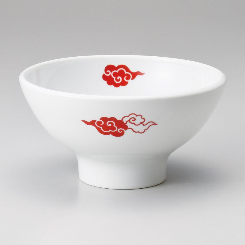 Japanische Ramenschale aus Keramik, weiß mit roten Wolken - AKAI KUMO