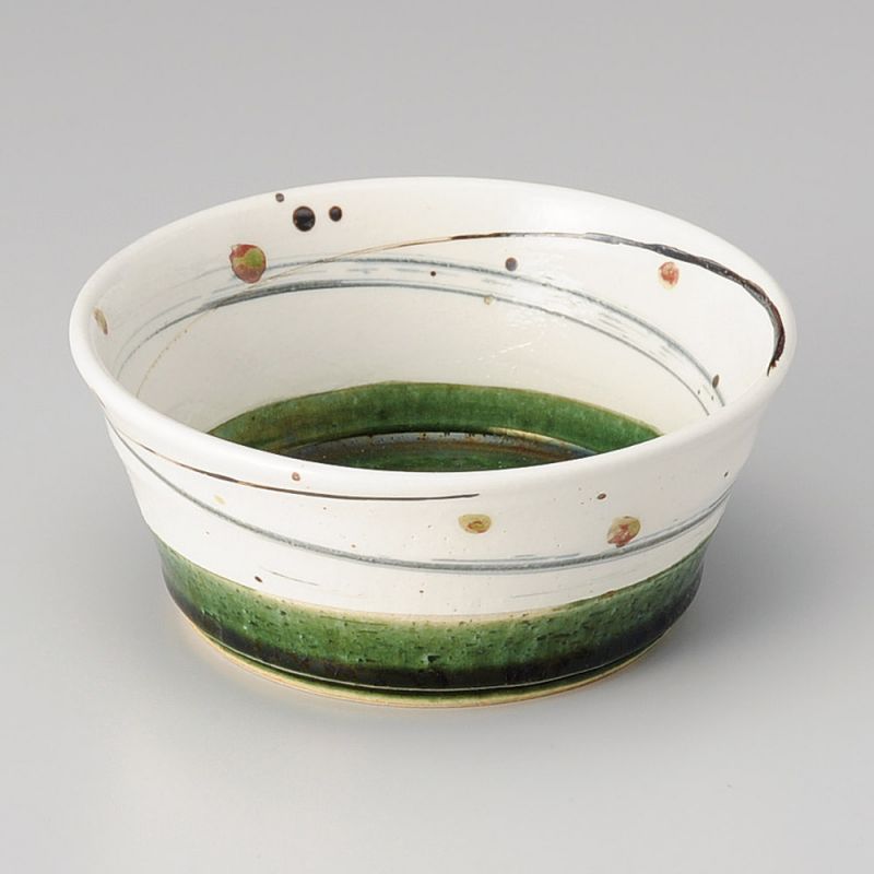 Japanese ceramic rice bowl, beige and green - ORIBE