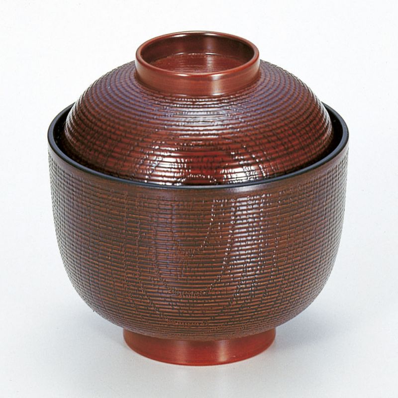 Soup bowl, wood effect, red interior, KI NO KOKA