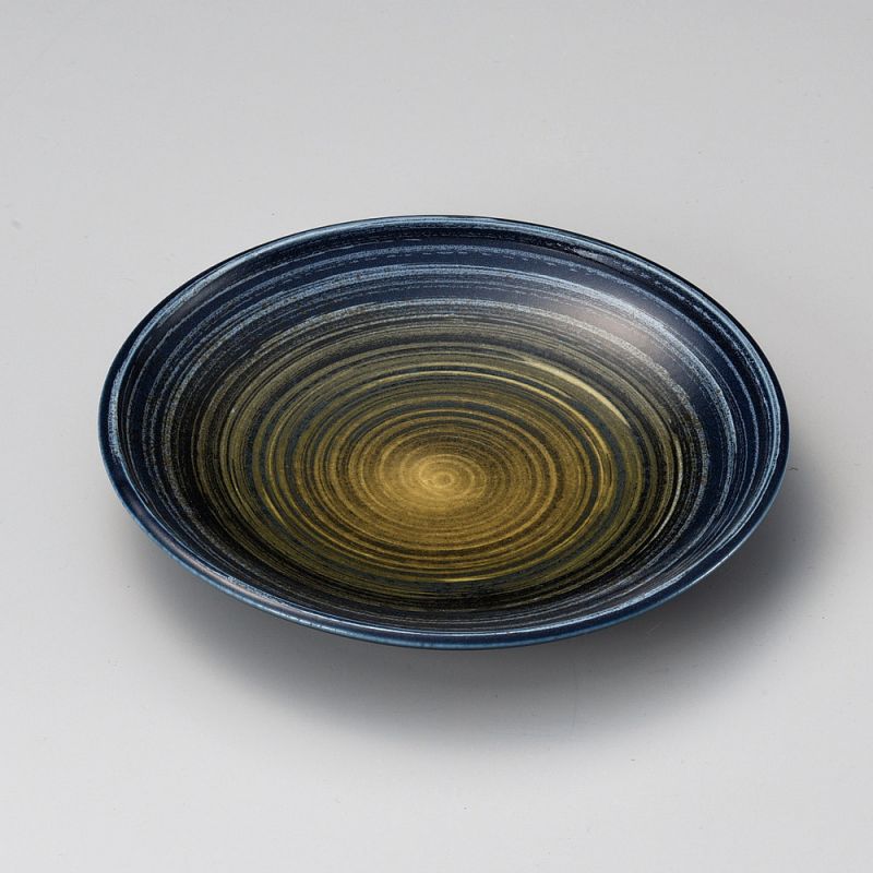 Plato japonés pequeño de cerámica espiral azul y verde - RASEN