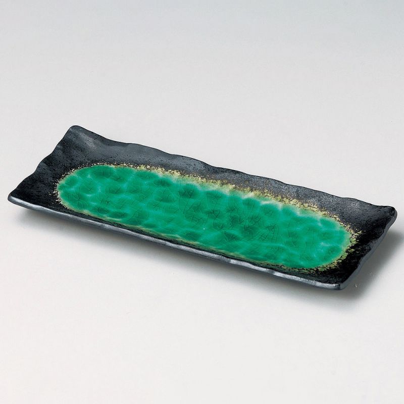 Large japanese rectangular sushi plate, SHINKAI, green
