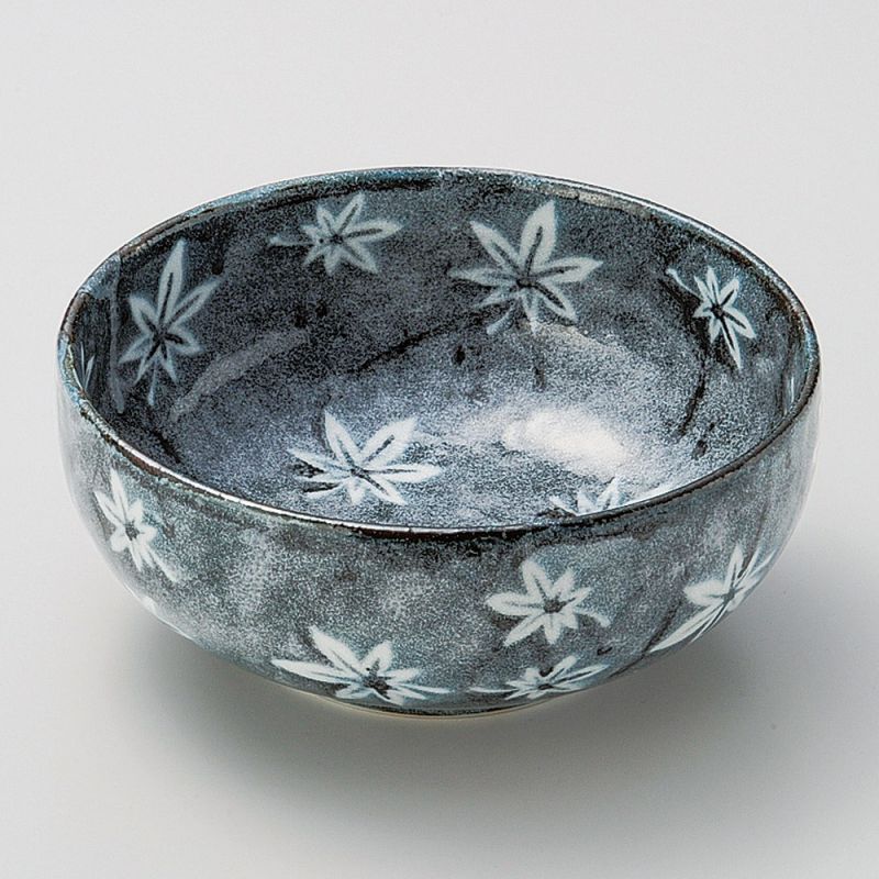 Japanese gray ceramic soup bowl, autumn leaf, AKI NO HA