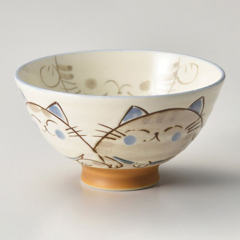 Ciotola di riso in ceramica giapponese, KOHIKI MIKE ÔHIRA, gatto