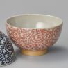 small japanese rice bowl in ceramic, TAKOKARAKUSA red patterns