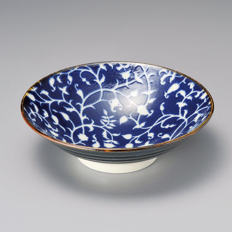 cuenco para fideos japoneses de ceramica azul KARAKUSA flores