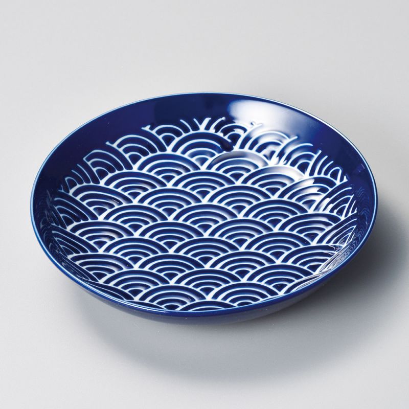 Japanische Keramikplatte Wellenmuster - SEIGAIHA