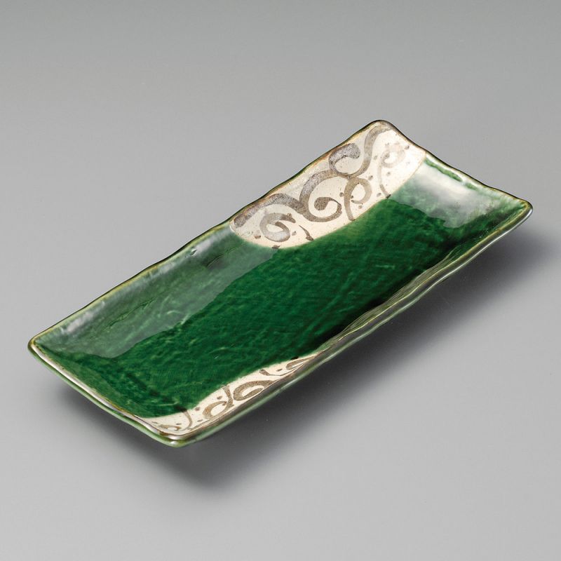 Plato rectangular en cerámica verde y beige - KARAKUSABURAUN