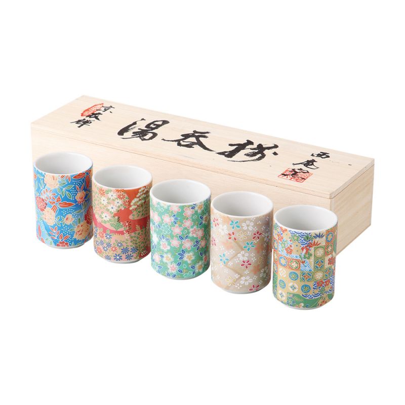 Set of 5 Japanese ceramic tea cups - KYO YUZEN YUGO