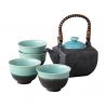 Set théière et 4 tasses noir et bleu en céramique - AOMI