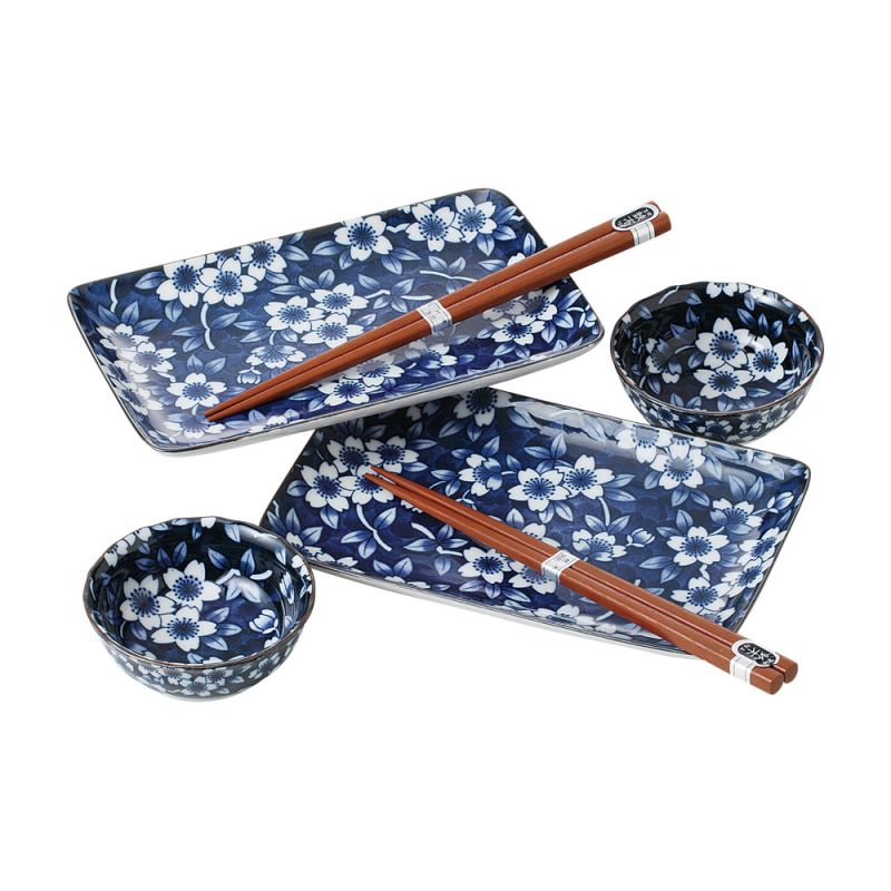 Juego de cerámica japonesa para sushi , SHIMITSU, azul