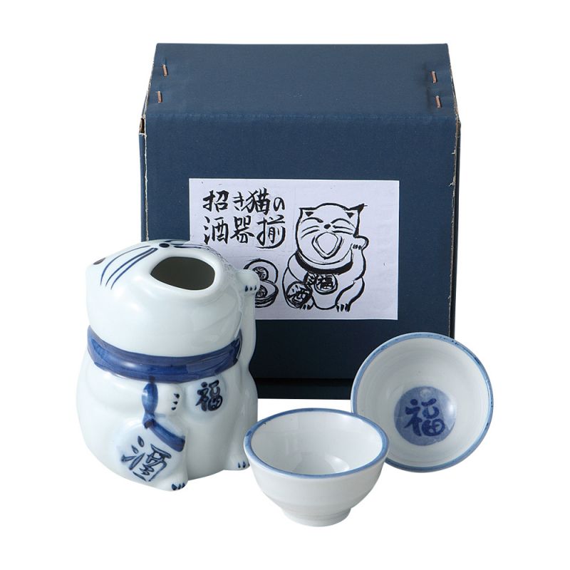 Servicio de sake, 2 vasos y 1 botella, gato de la suerte - KOUN'NA NEKO