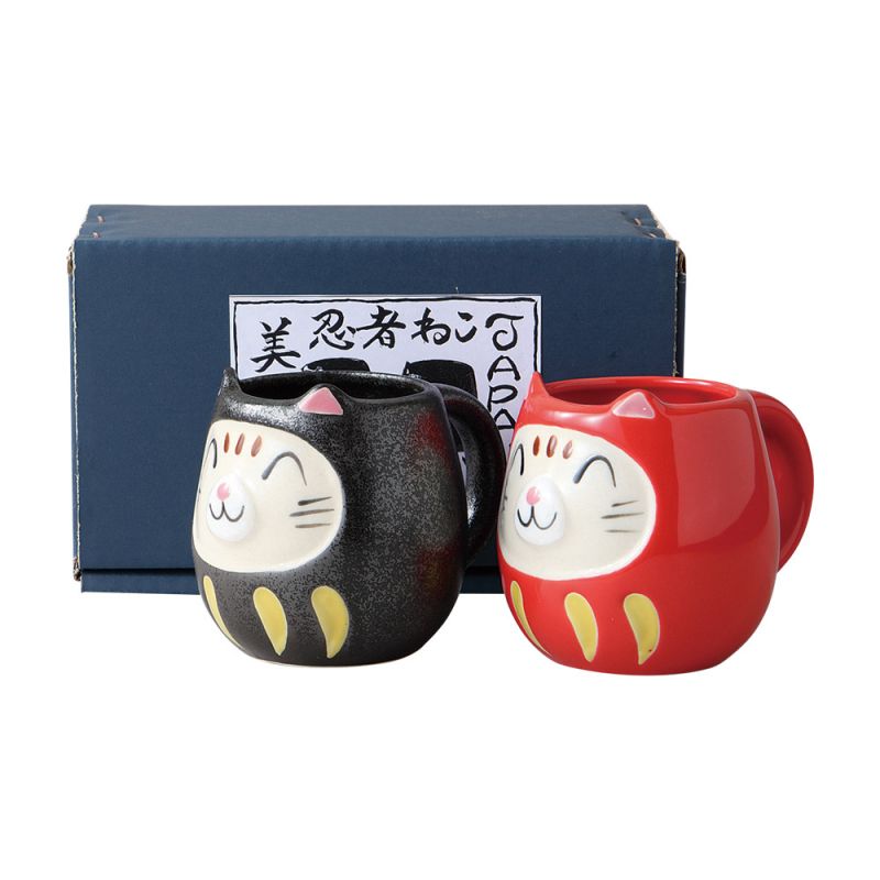 Japanese mug duo in Daruma cat - DARUMA NEKO