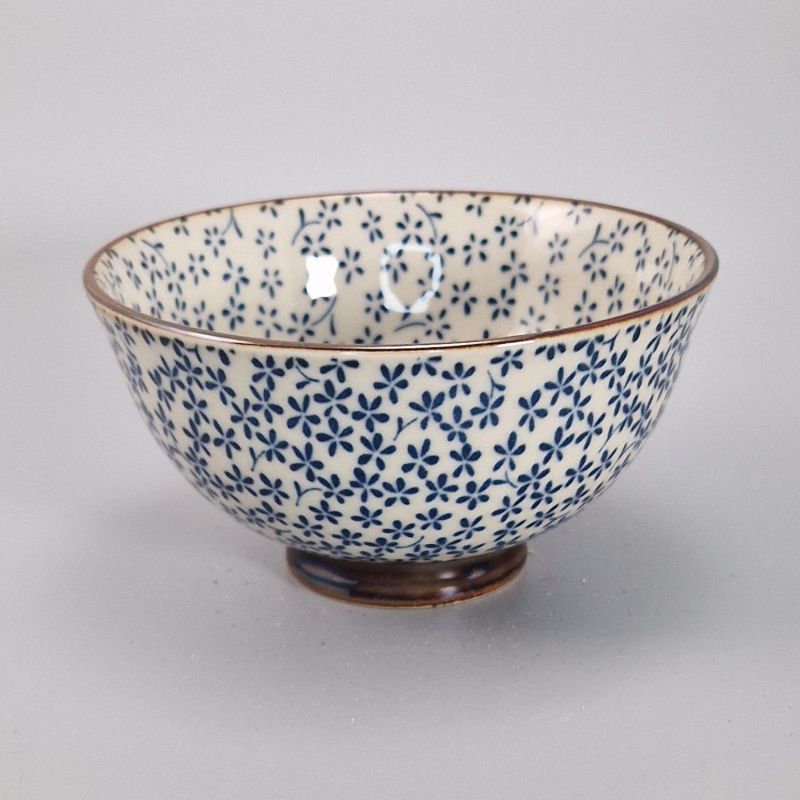 Japanese ceramic rice bowl, KAKYUKO, flowers
