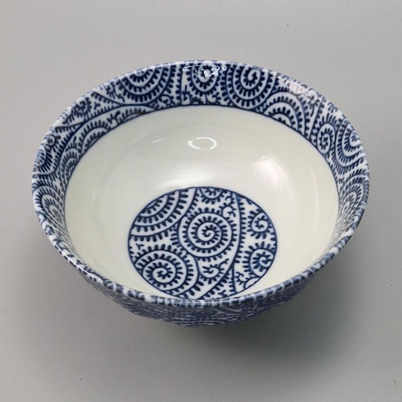 Japanese ceramic rice bowl, TAKO KARAKUSA, blue