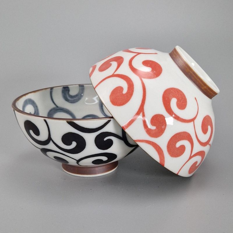 Duo di ciotole di riso in ceramica giapponese, rosso e nero - KARAKUSA
