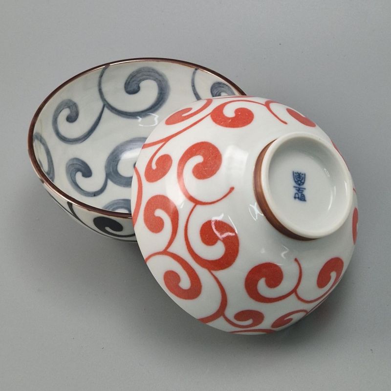 Duo di ciotole di riso in ceramica giapponese, rosso e nero - KARAKUSA