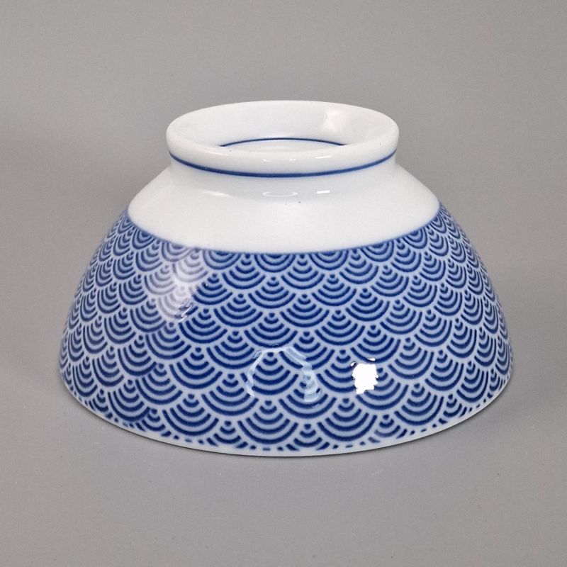 Cuenco de arroz de cerámica japonés azul, SEIGAIHA, olas Ø11,5cm