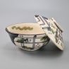 Cuenco de cerámica japonesa con tapa, ORIBE MARUMON KODAMA, beige y verde