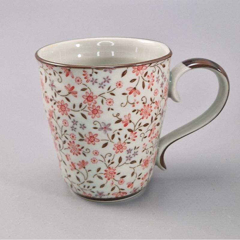 Japanese traditional mug with red flower patterns, SUIÎTO AKA