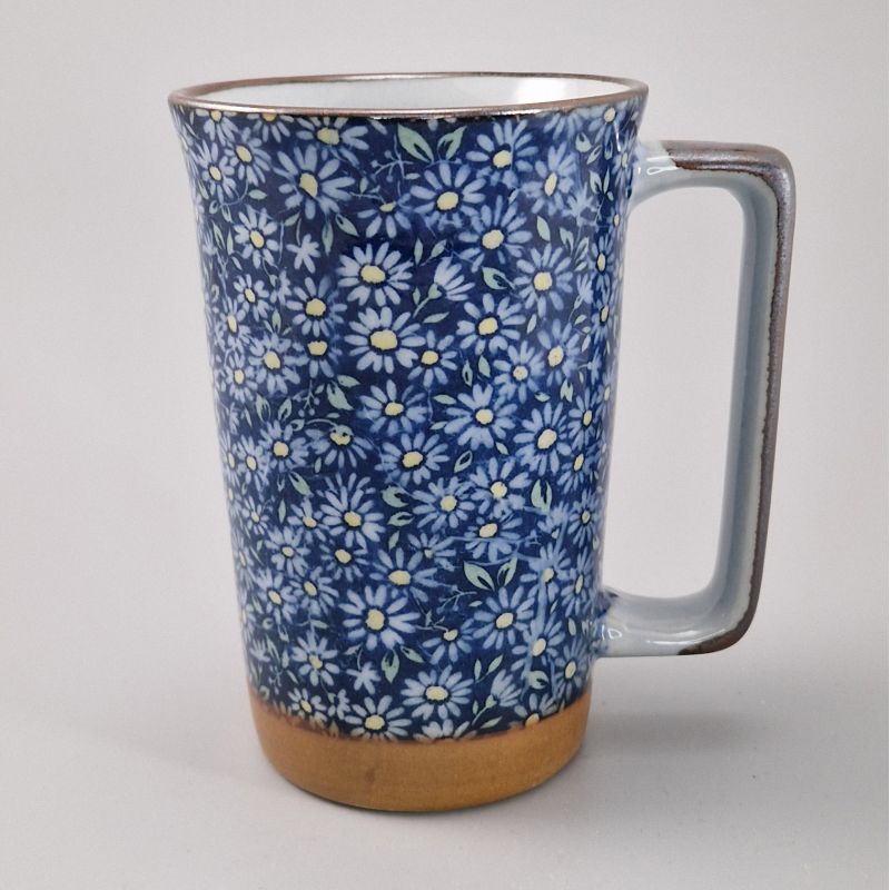 Grand mug japonais à thé en céramique - Kiku Bleu