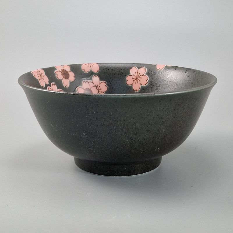 cuenco negro de ramen en ceramica, SAKURA, flores