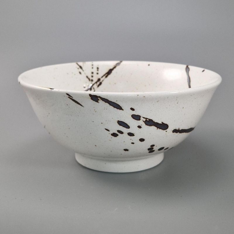 Bol à soupe japonais en céramique blanc et traits de pinceaux noirs - SUPURASSHU KURO - 15.5cm