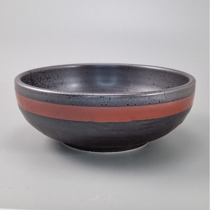 tazón de sopa japonés de cerámica Ø17x6,2cm, AKANE, negro y lineas rojas