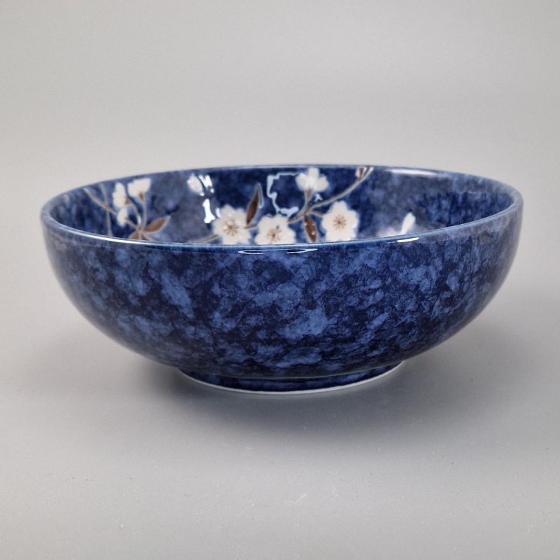 ciotola di zuppa giapponese in ceramica blu, HIWA, i fiori