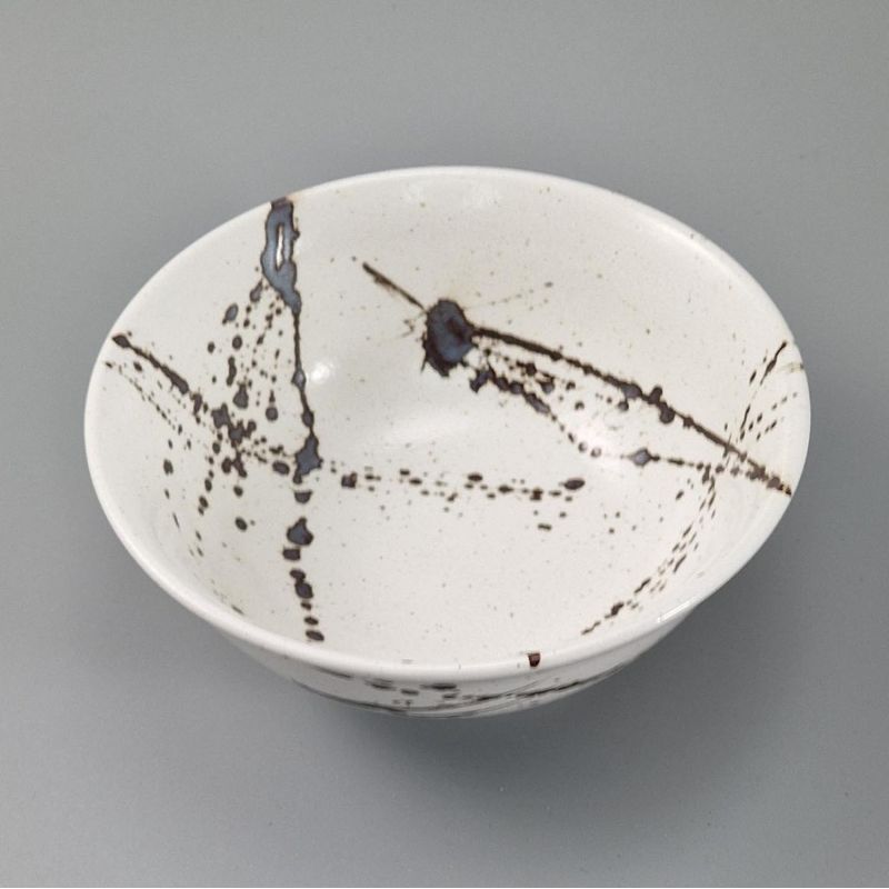 Bol à soupe japonais en céramique blanc et traits de pinceaux noirs - SUPURASSHU KURO - 15.5cm