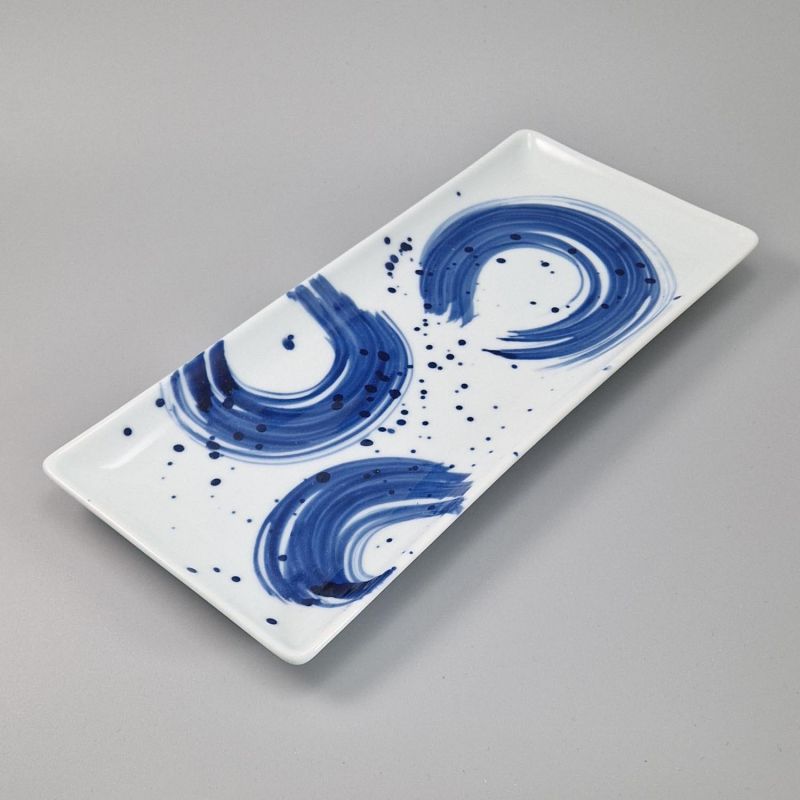 Japanese sushi plate, BURASHI, blue and white