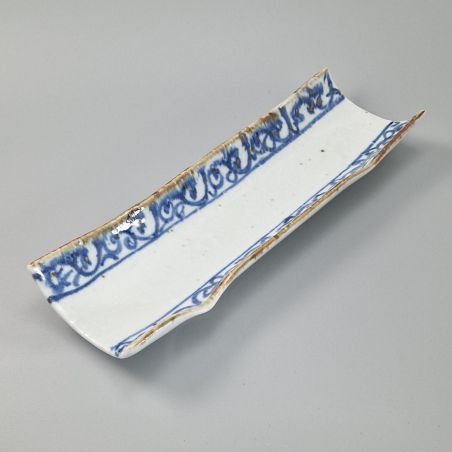 Japanese rectangular plate, white with blue patterns, KARAKUSA