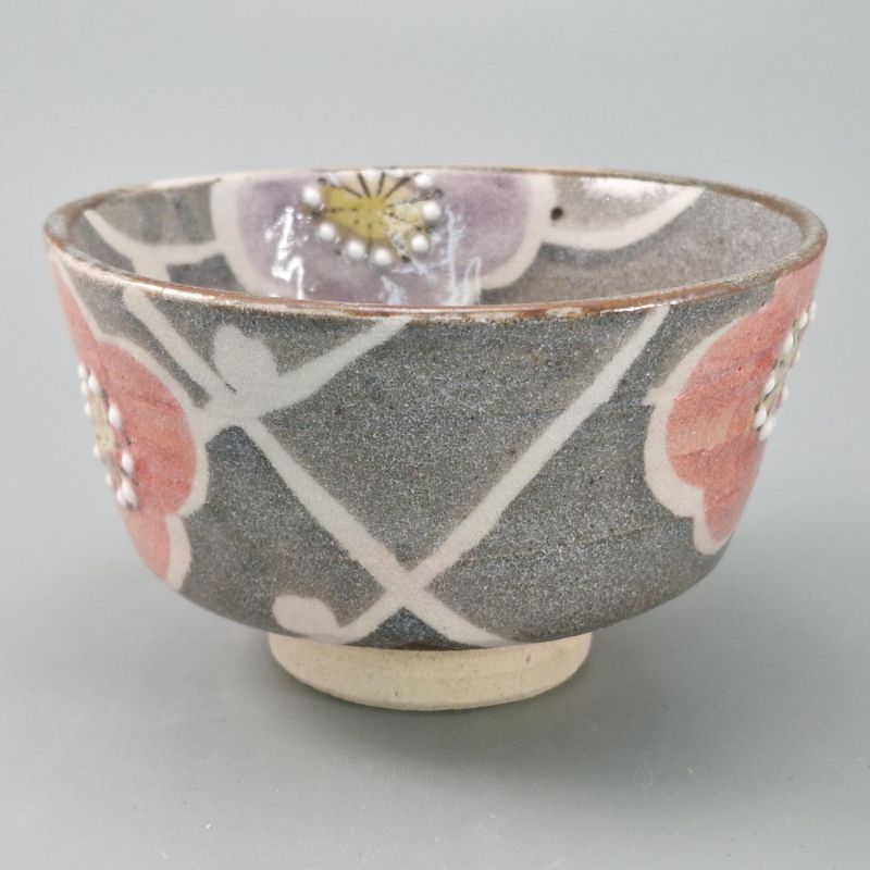 Bol japonais à cérémonie du thé - chawan, SAKURA, gris et rose