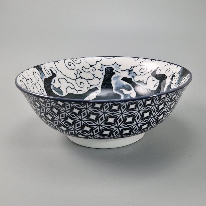 Tazón de cerámica japonesa para ramen, NINJA, blanco y negro