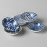 Set de 5 bols traditionnels japonais avec motifs de fleurs couleur bleu et blanc en porcelaine SHIMITSU