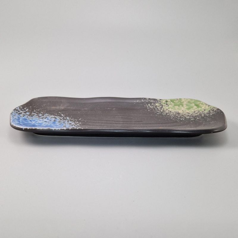 Japanische rechteckige Platte, schwarz, Holzreliefs, TASUKU