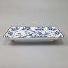 Assiette japonaise rectangulaire, blanc motifs oiseaux bleus, TORI