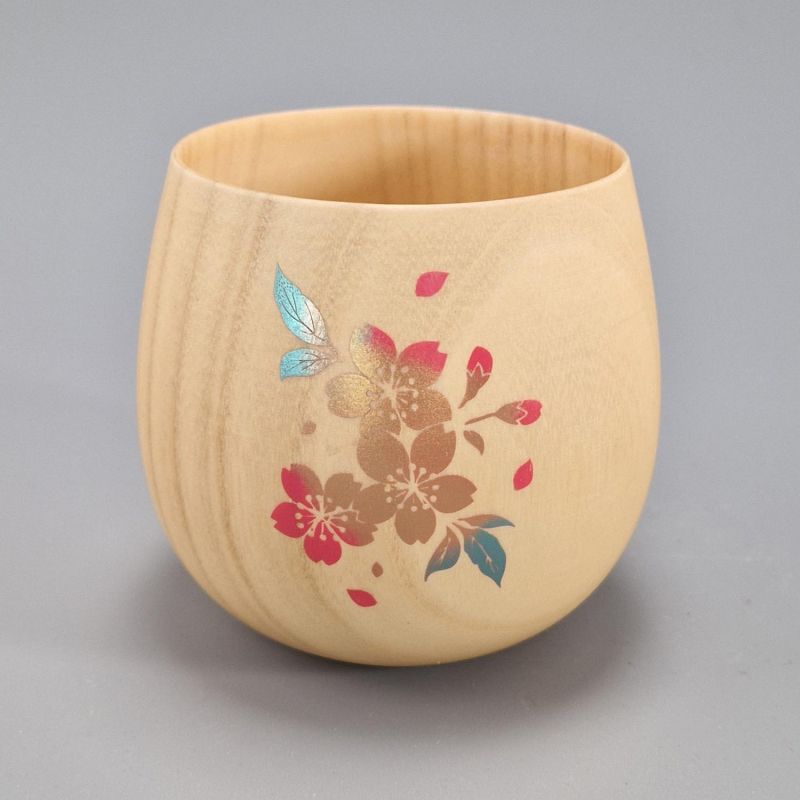 Japanische Natsume-Teetasse aus Holz mit Kirschblattmuster, SAKURA